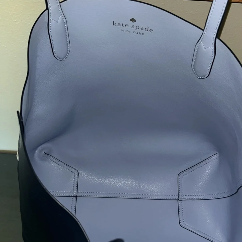 Kate Spade Ava Reversible Leather Tote Periwinkle & Navy EUC